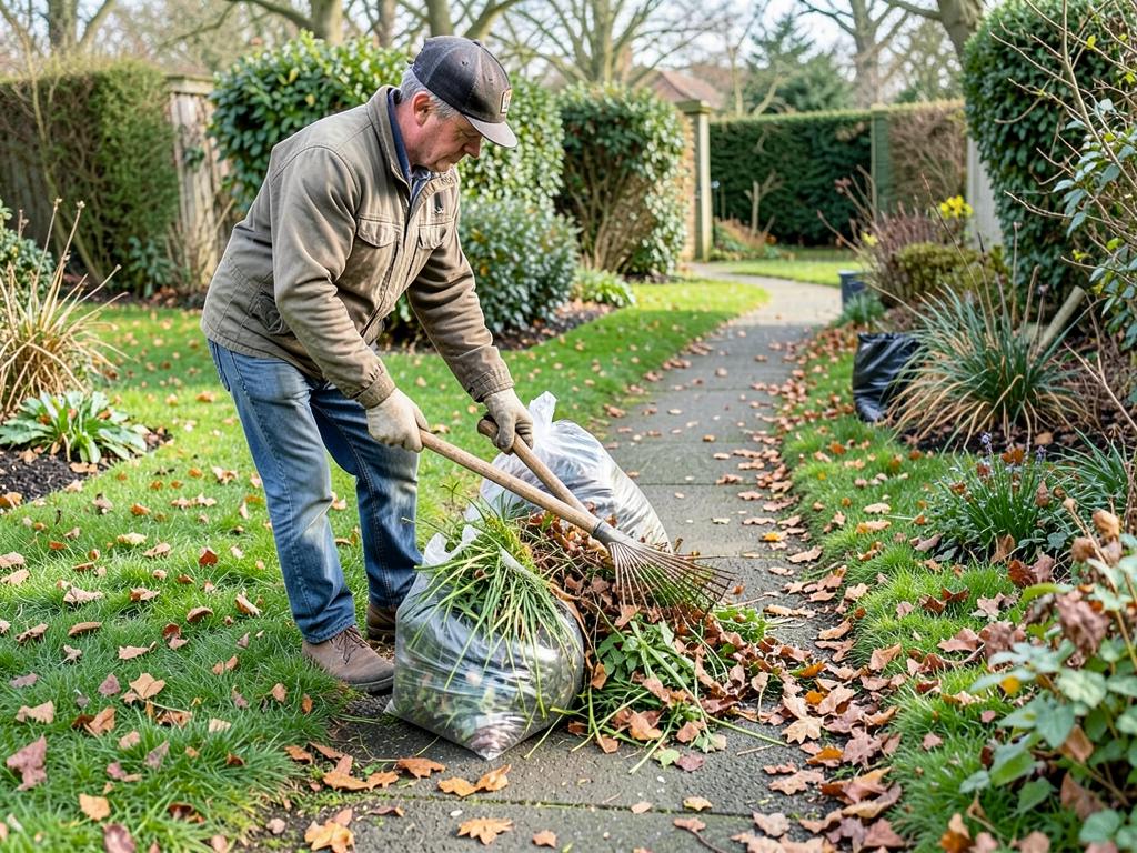 Recolhimento de folhas e resíduos do jardim