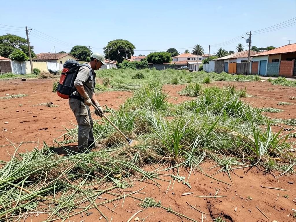 Roçada de terreno com roçadeira costal